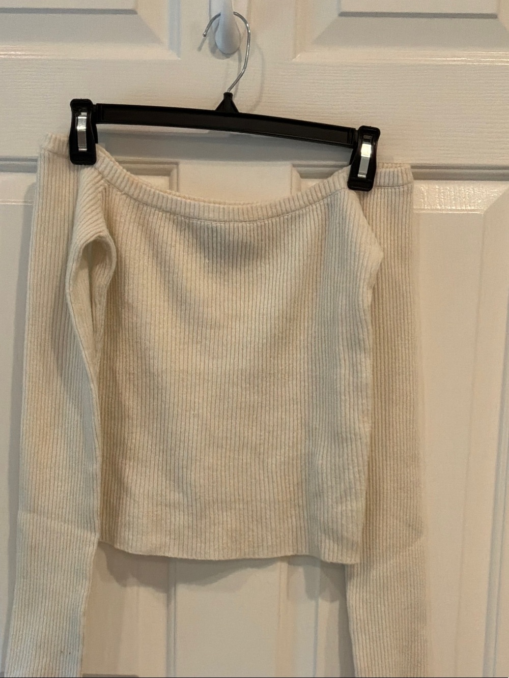 Princess Polly Cream Off-Shoulder Ribbed Sweater